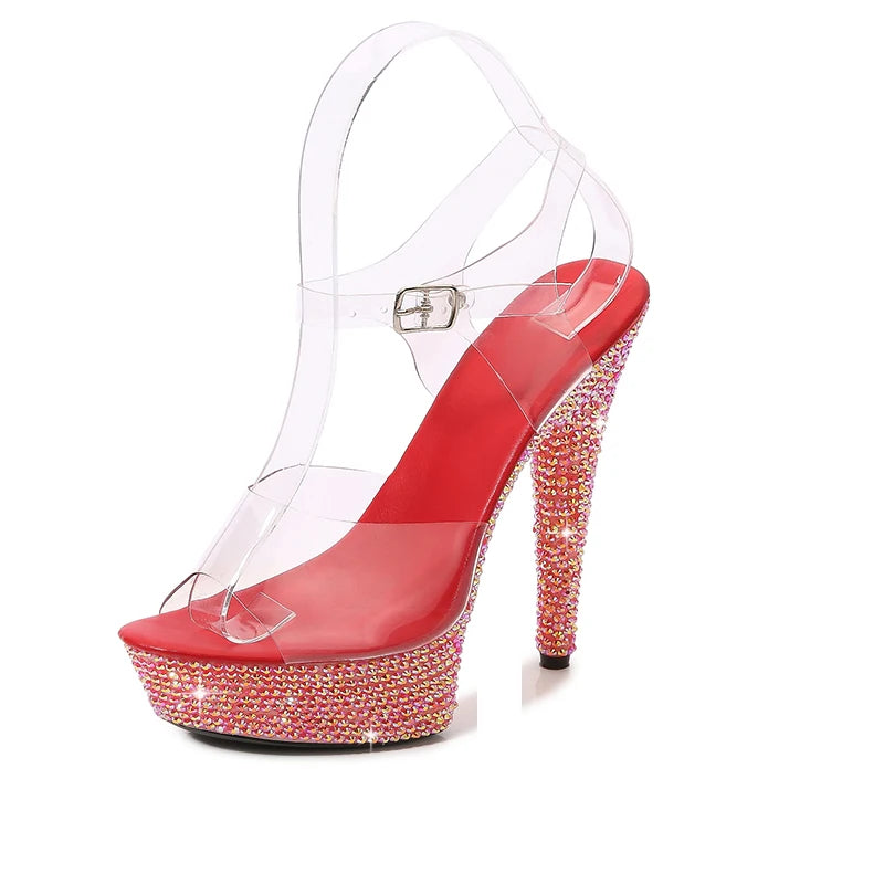 Summer Stilettos Steel Pipe Dance Shoes Women's 13cm 15cm 17cm 20cm Thin Heels Sexy Sandals Rhinestone Platforms Wedding Pumps