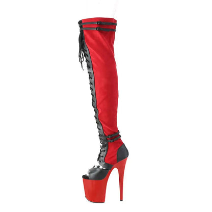 Women's Over-the-knee Boots20CM High Heel Goth Zipper Long Lace up Black Stripper Gothic Exotic 8 Inch Pole Dance Shoe Platform