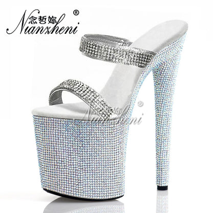 8 Inches Strip Platform Slippers Pole Dance Thin Heels Nightclub Models Women exotic CrossDress Party Rhinestone Peep Toe walk