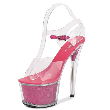 High Heel 17cm Model Show Night Club Fun Women Sandals Pole Dancing Shoes Sequined Platform Practice Performance Dancing Shoes