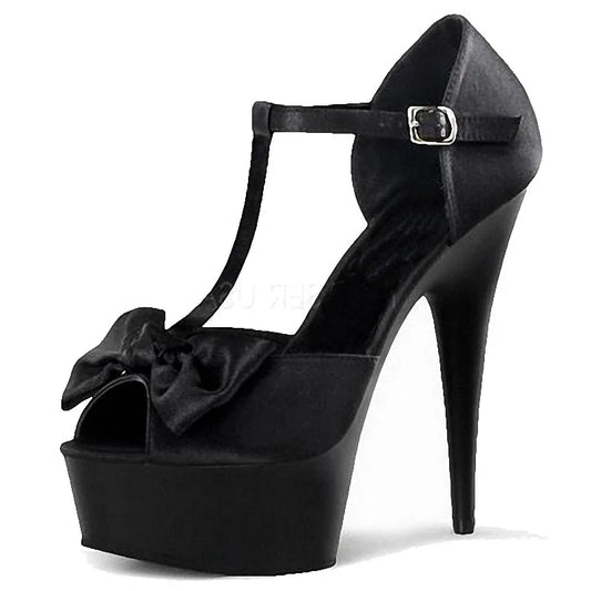 Elegant Bow Black Stiletto High Heels Model Show High Heels Striptease 15 cm Leaky Toe Sandals Summer Platform High Heels