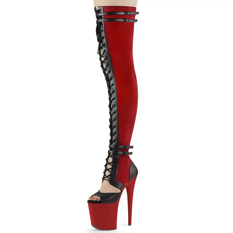 Women's Over-the-knee Boots20CM High Heel Goth Zipper Long Lace up Black Stripper Gothic Exotic 8 Inch Pole Dance Shoe Platform