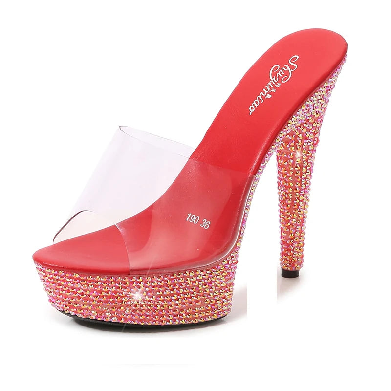 SDTRFT Summer 20cm Stiletto Transparent PVC Slippers 13cm Shoes Woman 15cm Thin Heels Open Toe sexy 17cm Sandals Diamond Pumps