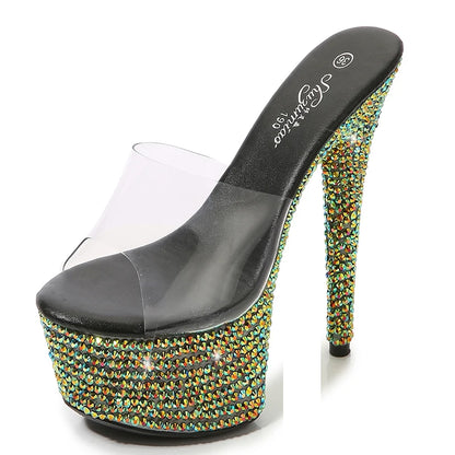 SDTRFT Summer 20cm Stiletto Transparent PVC Slippers 13cm Shoes Woman 15cm Thin Heels Open Toe sexy 17cm Sandals Diamond Pumps