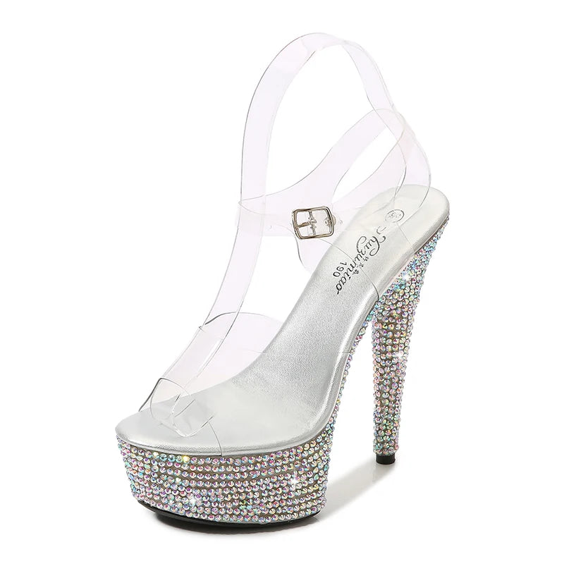 Summer Stilettos Steel Pipe Dance Shoes Women's 13cm 15cm 17cm 20cm Thin Heels Sexy Sandals Rhinestone Platforms Wedding Pumps