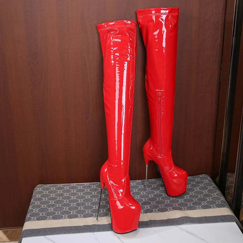 Crossdresser Shoes Woman Spring Autumn19cm Thin High Heels Zipper Pumps Over The Knee Motorcycle Boots Female Botas De Mujer