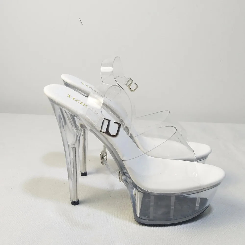 Full transparent crystal 15-17cm high heel pole dancing/star/model shoes, summer banquet stage sandals