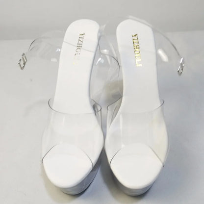 Full transparent crystal 15-17cm high heel pole dancing/star/model shoes, summer banquet stage sandals