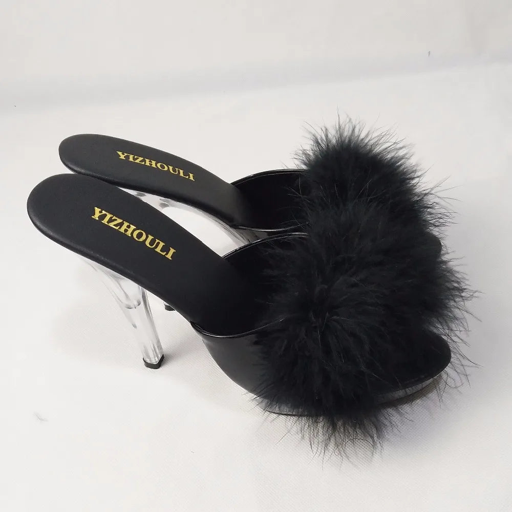 High Heels 13CM Stripper Shoes Plump Feathered Crystal Shoes Hot Sexy Platform Women's Sandals