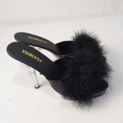 High Heels 13CM Stripper Shoes Plump Feathered Crystal Shoes Hot Sexy Platform Women's Sandals
