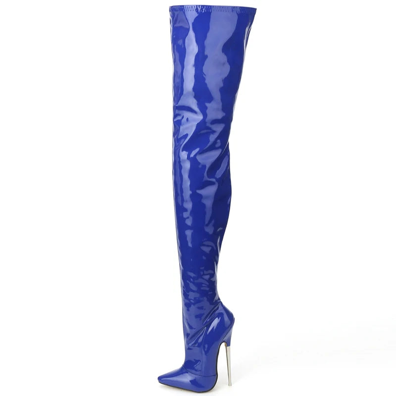 jialuowei Crotch Boots with Stiletto Heels Women Winter Boots Patent Leather Black Stretch Thigh High Boots Plus Size