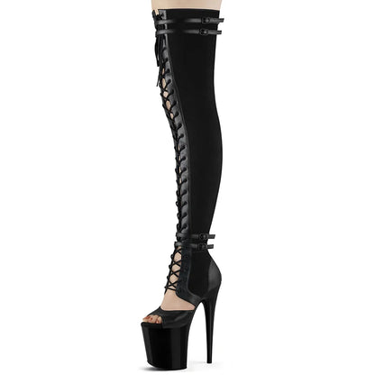 Women's Over-the-knee Boots20CM High Heel Goth Zipper Long Lace up Black Stripper Gothic Exotic 8 Inch Pole Dance Shoe Platform