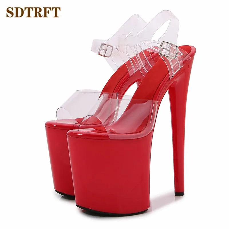 SDTRFT Multicolor Fashion Red Shoes Woman Sexy Transparent Platforms Pumps Open Toe 20cm Ultra Thin High Heels Platform Sandals