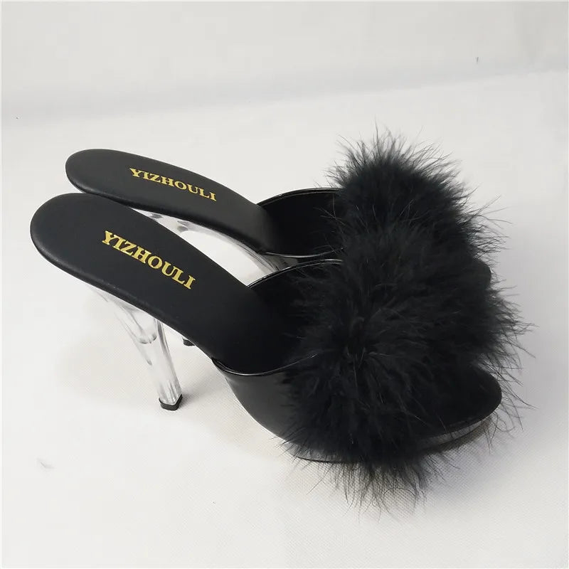 High Heels 13CM Stripper Shoes Plump Feathered Crystal Shoes Hot Sexy Platform Women's Sandals
