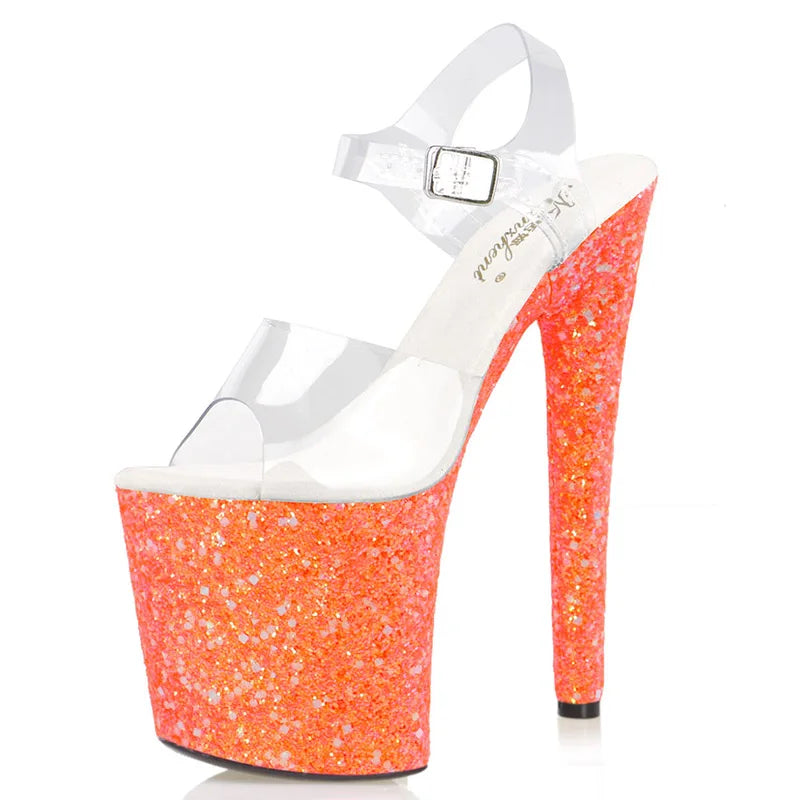 New bag bottom color sequins sexy thin heels 20 cm stripper Gothic high heels 8 inch summer women's large sandals