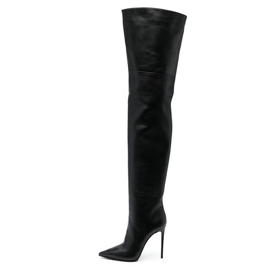 Size 44 Black Overknee Crotch Stiletto High Heels Thigh Boots for Women Ladies