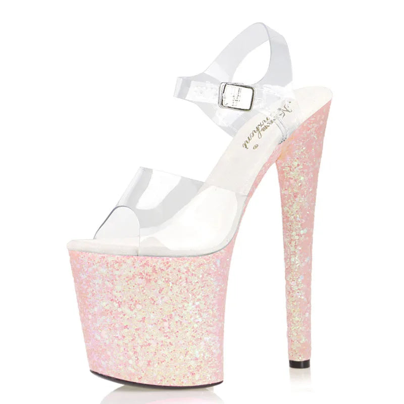 New bag bottom color sequins sexy thin heels 20 cm stripper Gothic high heels 8 inch summer women's large sandals