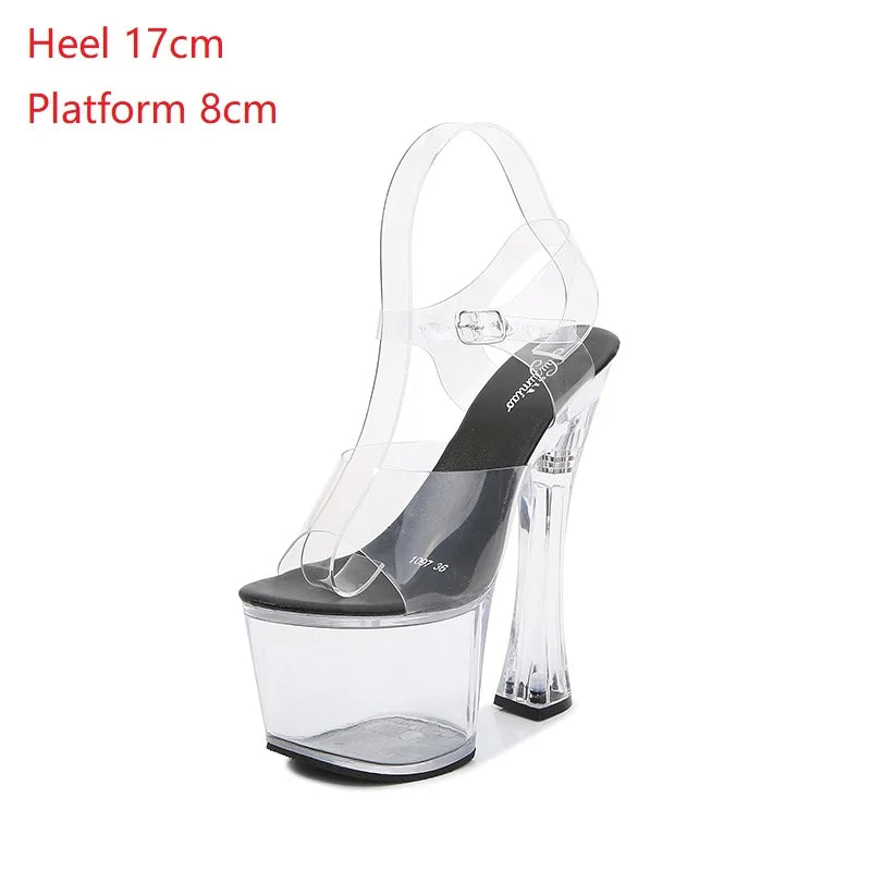 Shuzumiao shoes for women Platform sandals Sexy High Heels High-heeled Transparent clear heels strip pole dance shoes Stiletto