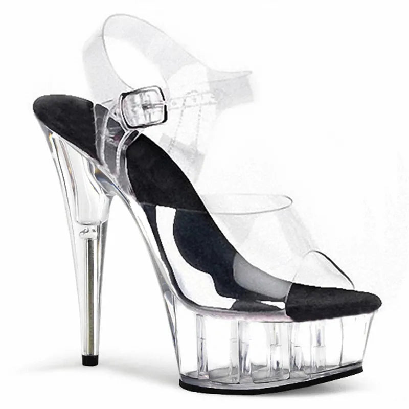Summer Clear Crystal Nightclub Open Toe Women's Platform Sandals 15CM High Stripper Heeled Pole Dance Shoes Concise 6Inches Show