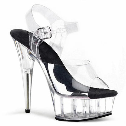 Summer Clear Crystal Nightclub Open Toe Women's Platform Sandals 15CM High Stripper Heeled Pole Dance Shoes Concise 6Inches Show