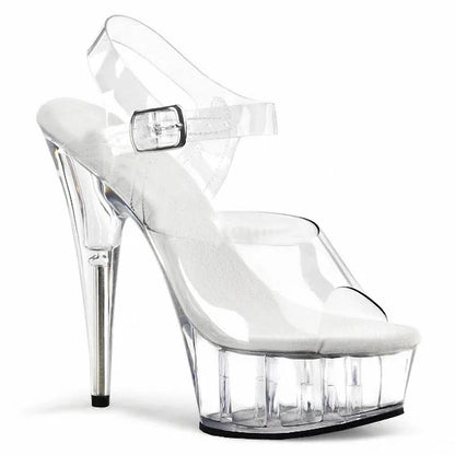 Summer Clear Crystal Nightclub Open Toe Women's Platform Sandals 15CM High Stripper Heeled Pole Dance Shoes Concise 6Inches Show