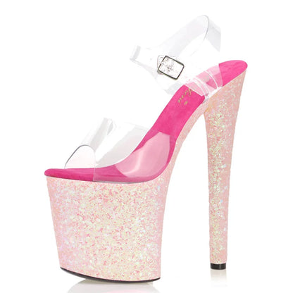 New bag bottom color sequins sexy thin heels 20 cm stripper Gothic high heels 8 inch summer women's large sandals