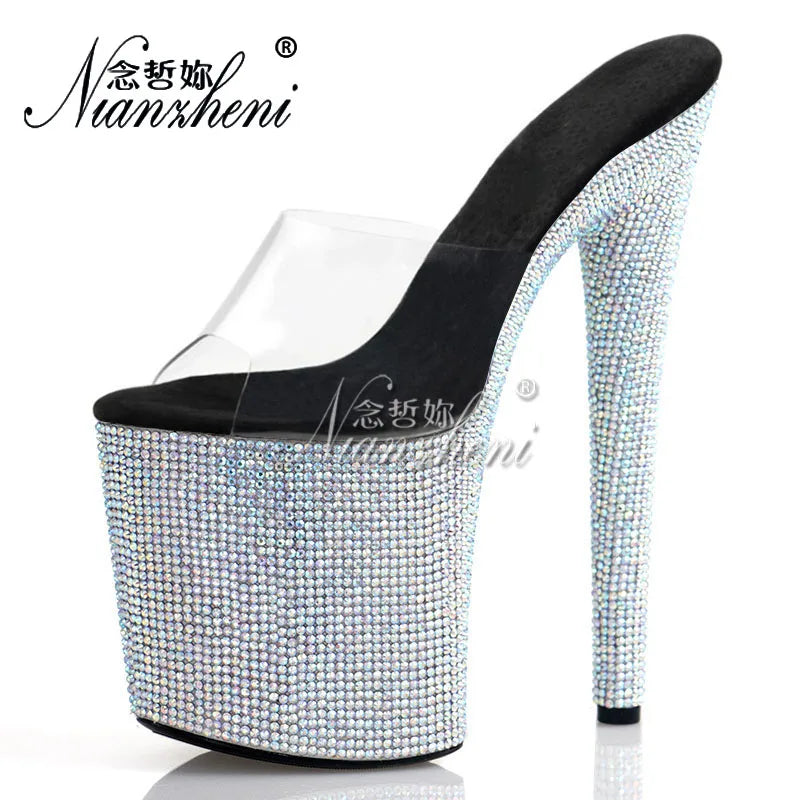 8 Inches Strip Platform Slippers Pole Dance Thin Heels Nightclub Models Women exotic CrossDress Party Rhinestone Peep Toe walk