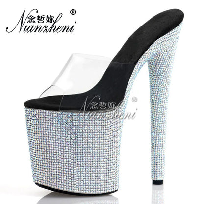8 Inches Strip Platform Slippers Pole Dance Thin Heels Nightclub Models Women exotic CrossDress Party Rhinestone Peep Toe walk