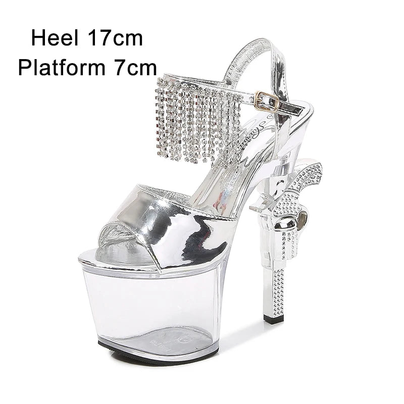 Stripper Shoes Pole Dance High Heels Sexy Women Shoes Transparent Sandals Women Wedding Dress 2020 Pistol Heel  Female Sandals