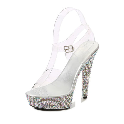 Summer Stilettos Steel Pipe Dance Shoes Women's 13cm 15cm 17cm 20cm Thin Heels Sexy Sandals Rhinestone Platforms Wedding Pumps