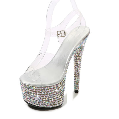Summer Stilettos Steel Pipe Dance Shoes Women's 13cm 15cm 17cm 20cm Thin Heels Sexy Sandals Rhinestone Platforms Wedding Pumps