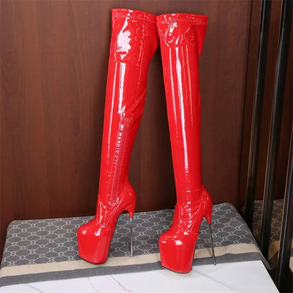 New Women's High Quality Net Red Over The Knee Boots Sexy Shoes Woman Transgender 30CM 20cm 22CM Metal High Heels Large Size