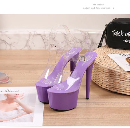 2021 Pole Dance Strip Woman Shoes High Heels Sexy Women Stilettos Transparent Clear Stripper Heels Summer New Sandals Size 43
