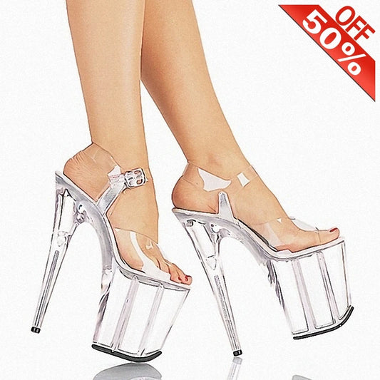 Stripper Cross dressing 20CM crystal transparent sandals platform pole dancing wedding shoes 8 inches high heel lady fashion sex