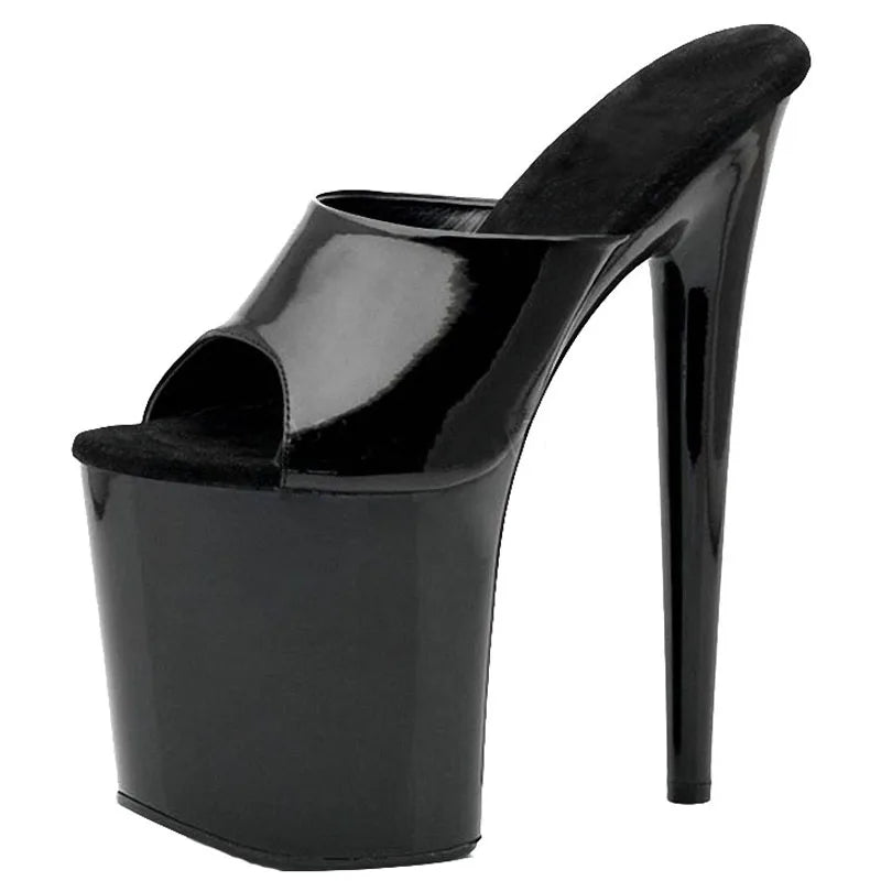 Black Fish Mouth Thin Heel 20 cm ultra High Heel Platform High Heels Summer Sandals Fashion Women's Sandals