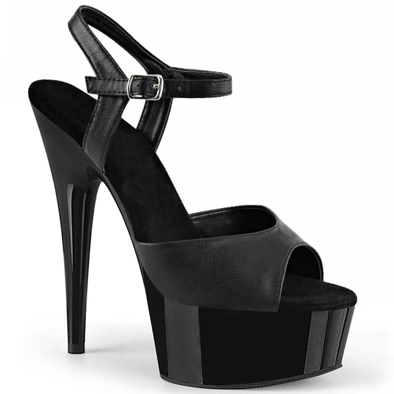 Summer Clear Crystal Nightclub Open Toe Women's Platform Sandals 15CM High Stripper Heeled Pole Dance Shoes Concise 6Inches Show