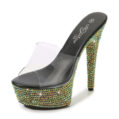 SDTRFT Summer 20cm Stiletto Transparent PVC Slippers 13cm Shoes Woman 15cm Thin Heels Open Toe sexy 17cm Sandals Diamond Pumps