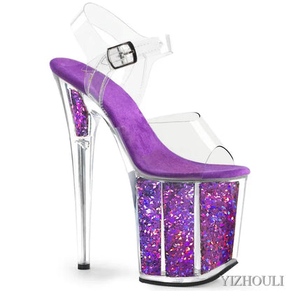 20 cm sexy transparent platform sequined decoration, 8 inch stiletto banquet nightclub shoes/pole dancing model sandals