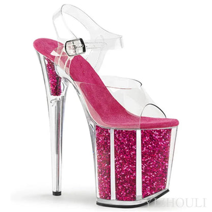 20 cm sexy transparent platform sequined decoration, 8 inch stiletto banquet nightclub shoes/pole dancing model sandals