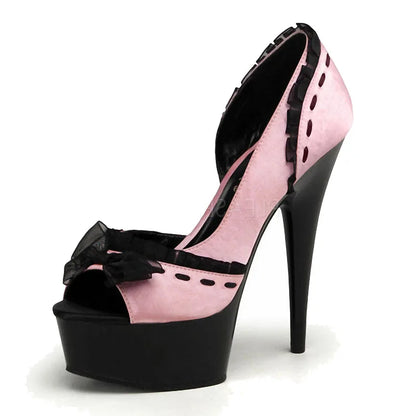 15 cm super high heels model show high heels lace elegant women's leaky toe shallow mouth pole dance high heels