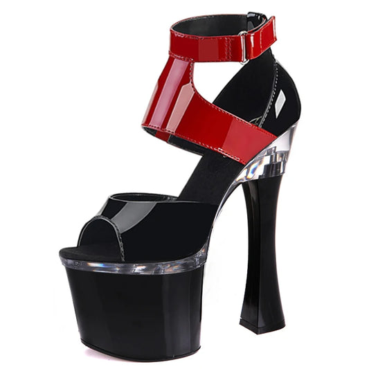 18 cm black platform large sandals thick heels steel pole dance high heels T-stage model walk show sandals fish mouth leaky toe
