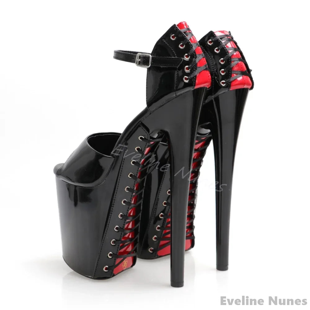 20cm Peep Toe Cross Strap Super High Heel Sandals Women Stiletto Toe Platform Pole Dance Plus Size Nightclub Model Catwalk Pumps