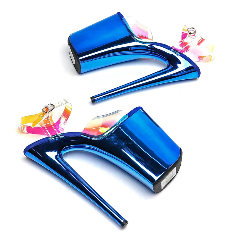 Leecabe  23CM/9inches holography clear TPU Upper   electroplate High Heel platform party sandals stripper heel  Pole Dance shoes