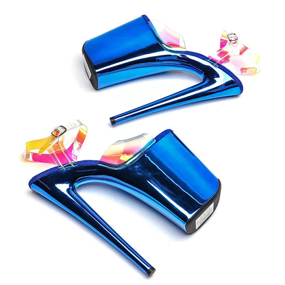 Leecabe  23CM/9inches holography clear TPU Upper   electroplate High Heel platform party sandals stripper heel  Pole Dance shoes