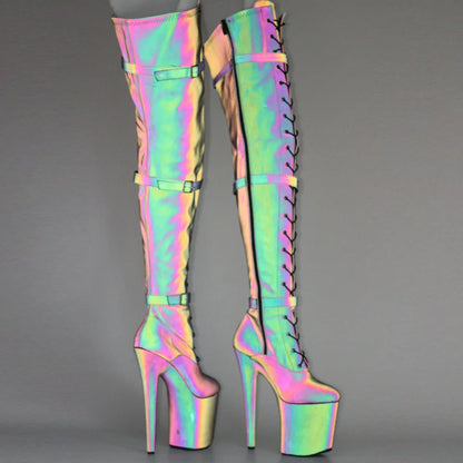 20CM High Heels Platform Luminous Poledancing Thigh High Boots Size36-43
