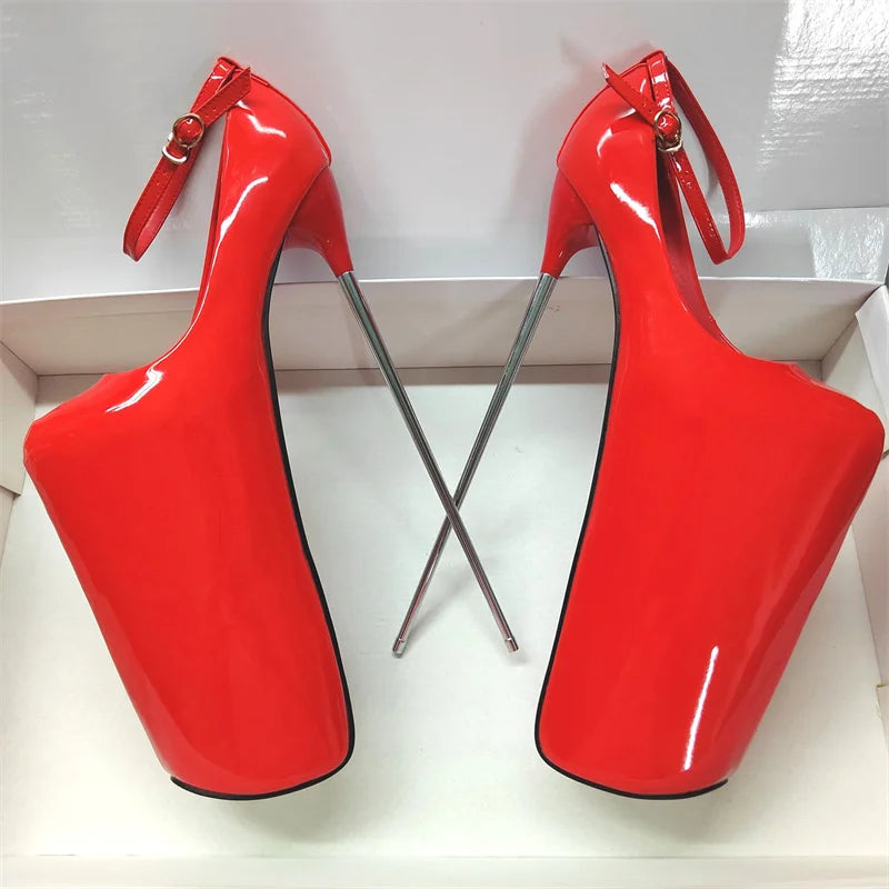 Pole Dance High Heels 19/22/30cm Extreme Platform Women Pumps Metal Heel Ankle Buckle Size 50 Pink Green Woman Wan Leisure Heels