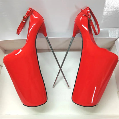 Pole Dance High Heels 19/22/30cm Extreme Platform Women Pumps Metal Heel Ankle Buckle Size 50 Pink Green Woman Wan Leisure Heels