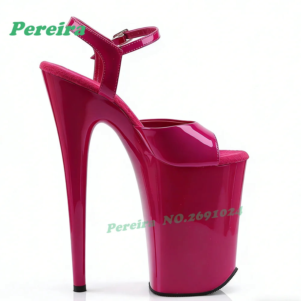 White Platform Strap Buckled Sandals Peep Toe Stiletto High Heels for Pole Dance Glossy Slingback Nightclub Sexy Shoes Gothic
