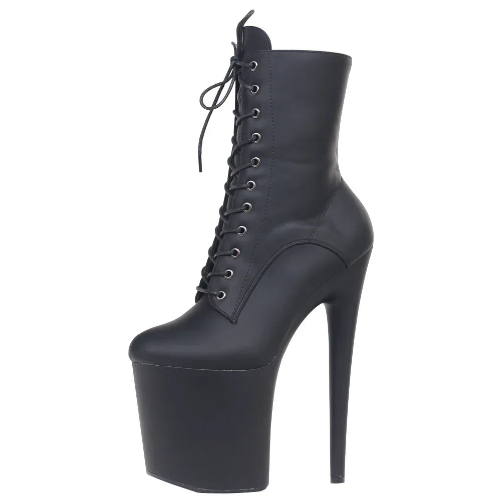 New INS Style 20CM Extreme High Heels Platform Boots Lace Up Sexy Pole Dancing Ankle Boots for Women Side Zip Botas Para Mujer