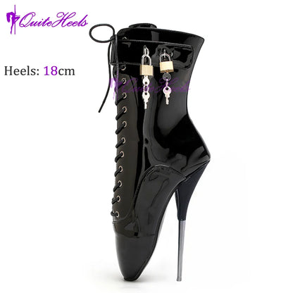 Mixed ColorsExotic Ballet Boots 18CM/7" High Heel Hoof Sole Strange Style Boots Women SM Games Sexy Fetish Ballet Lockable Shoes